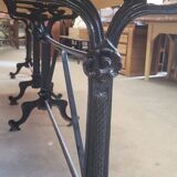 Large bistro table wooden top and cast iron bases -2m56