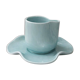 Set of wavy ceramic cup and saucer - sky blue