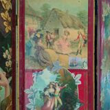 English Victorian 3-panel screen with varnished chromos