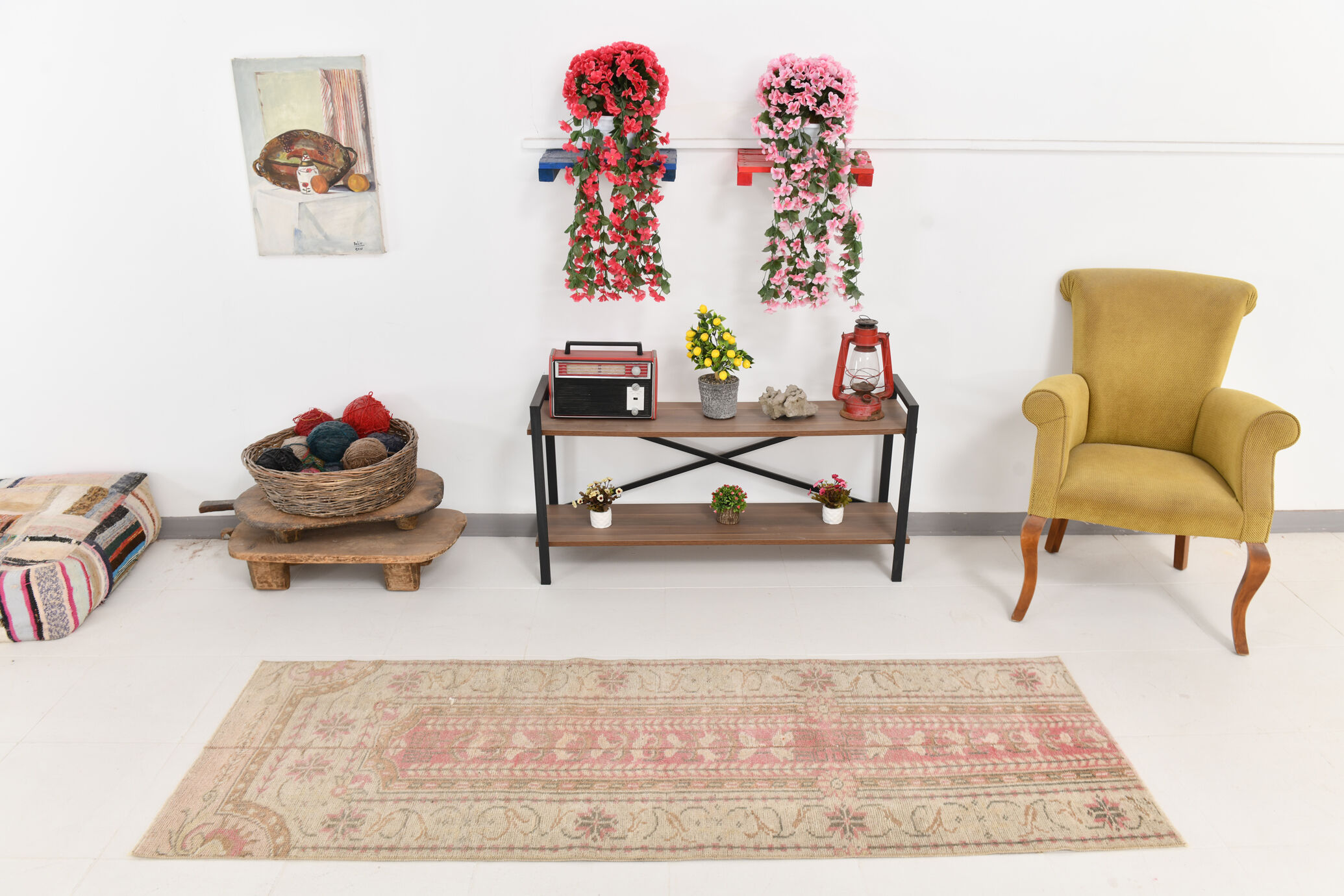 2x7 shades of red & beige vintage runner rug, 77x222cm