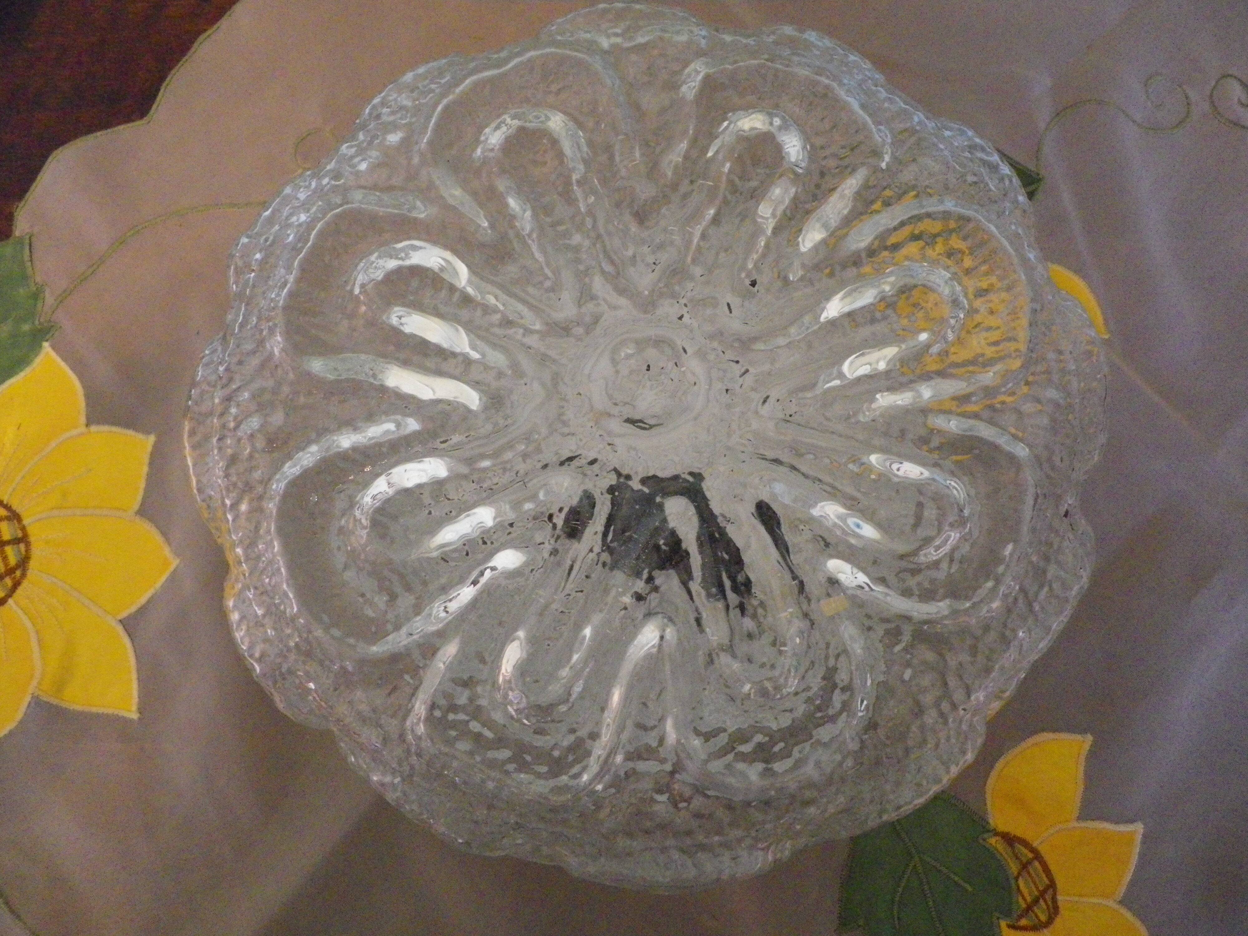Round pressed glass ceiling light, floral center