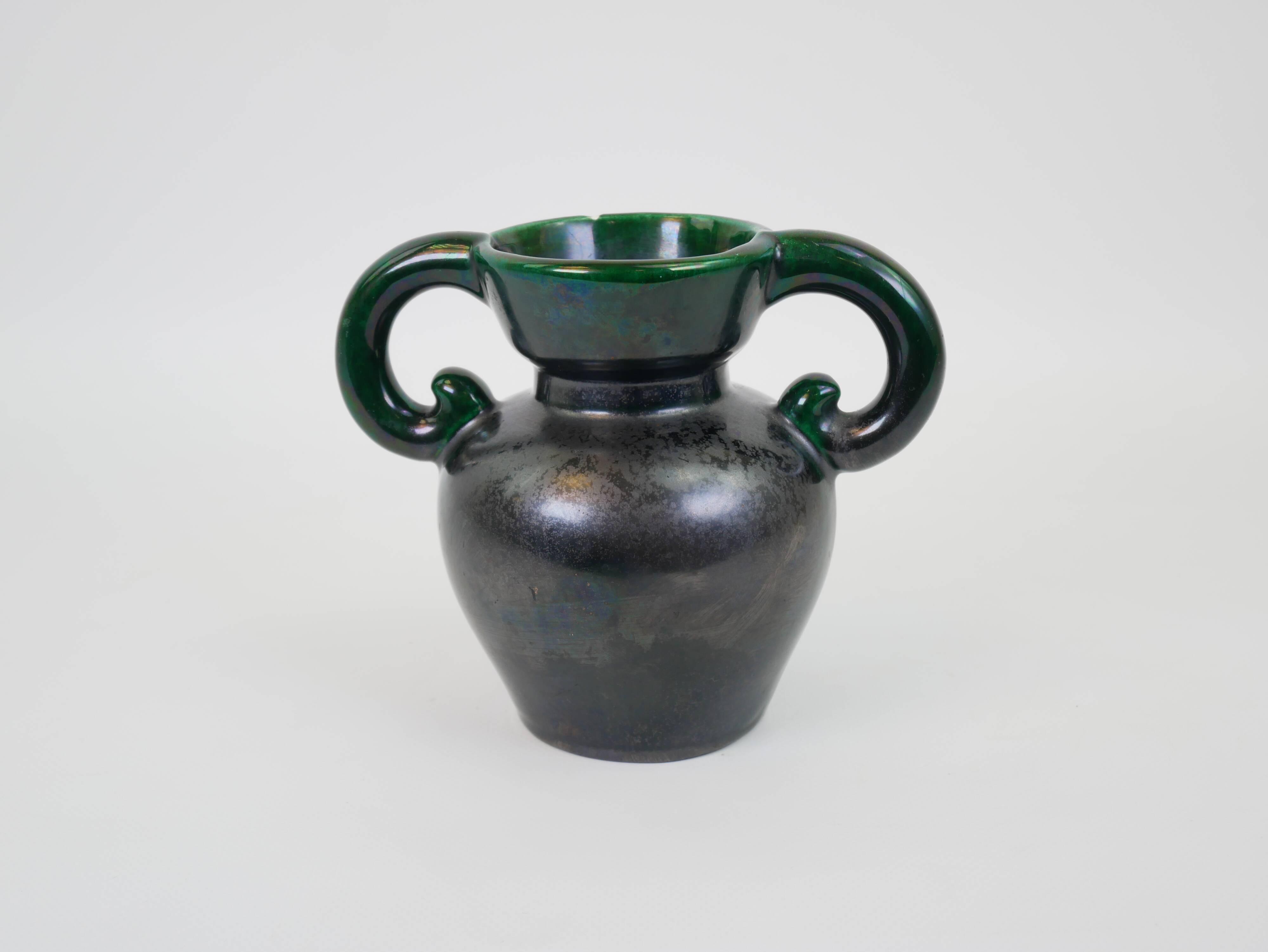 Black and green ceramic vase