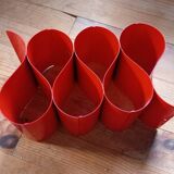 Red painted metal bottle holder, vintage 1980