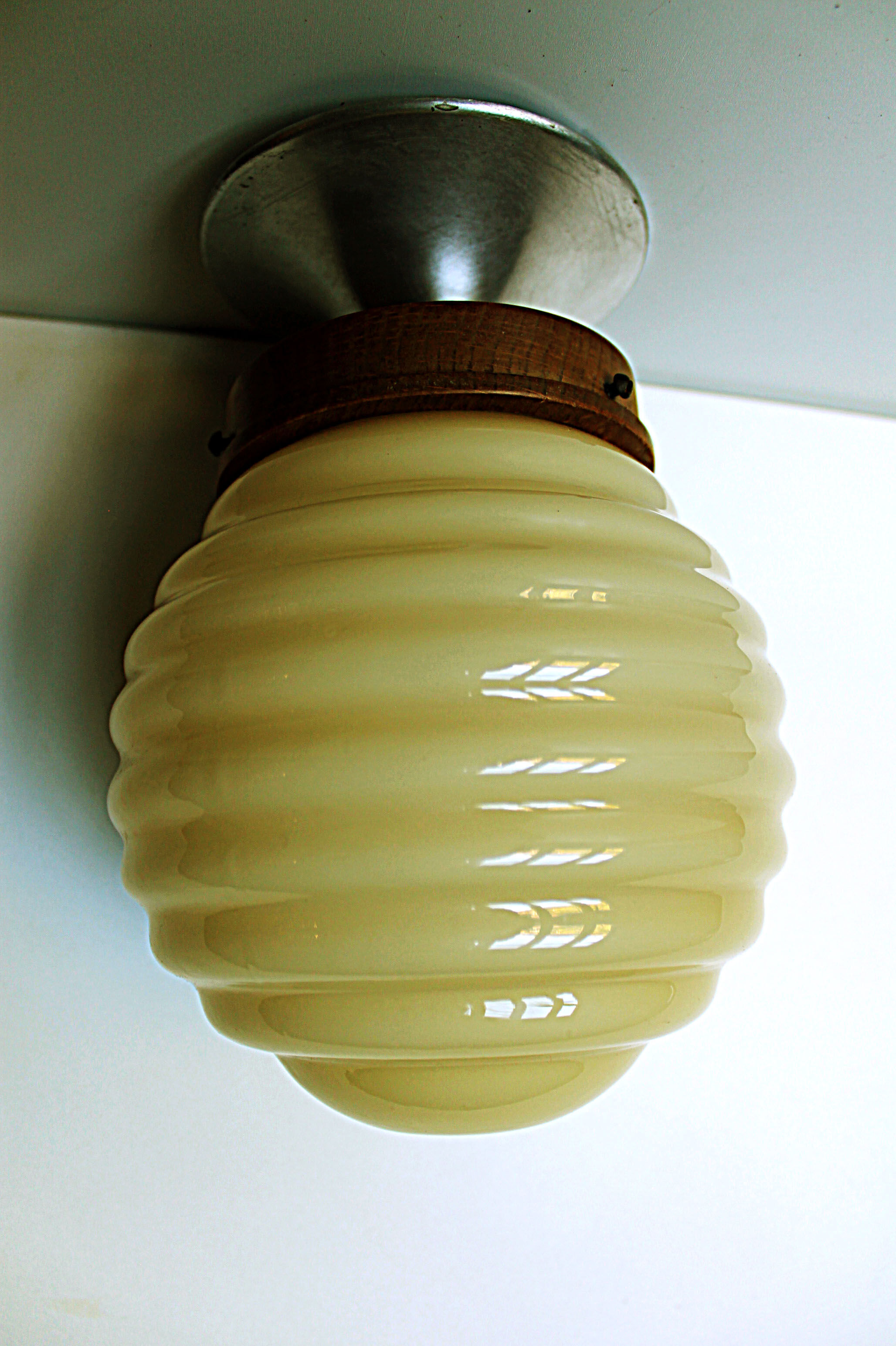 Pale yellow opaline ceiling lamp