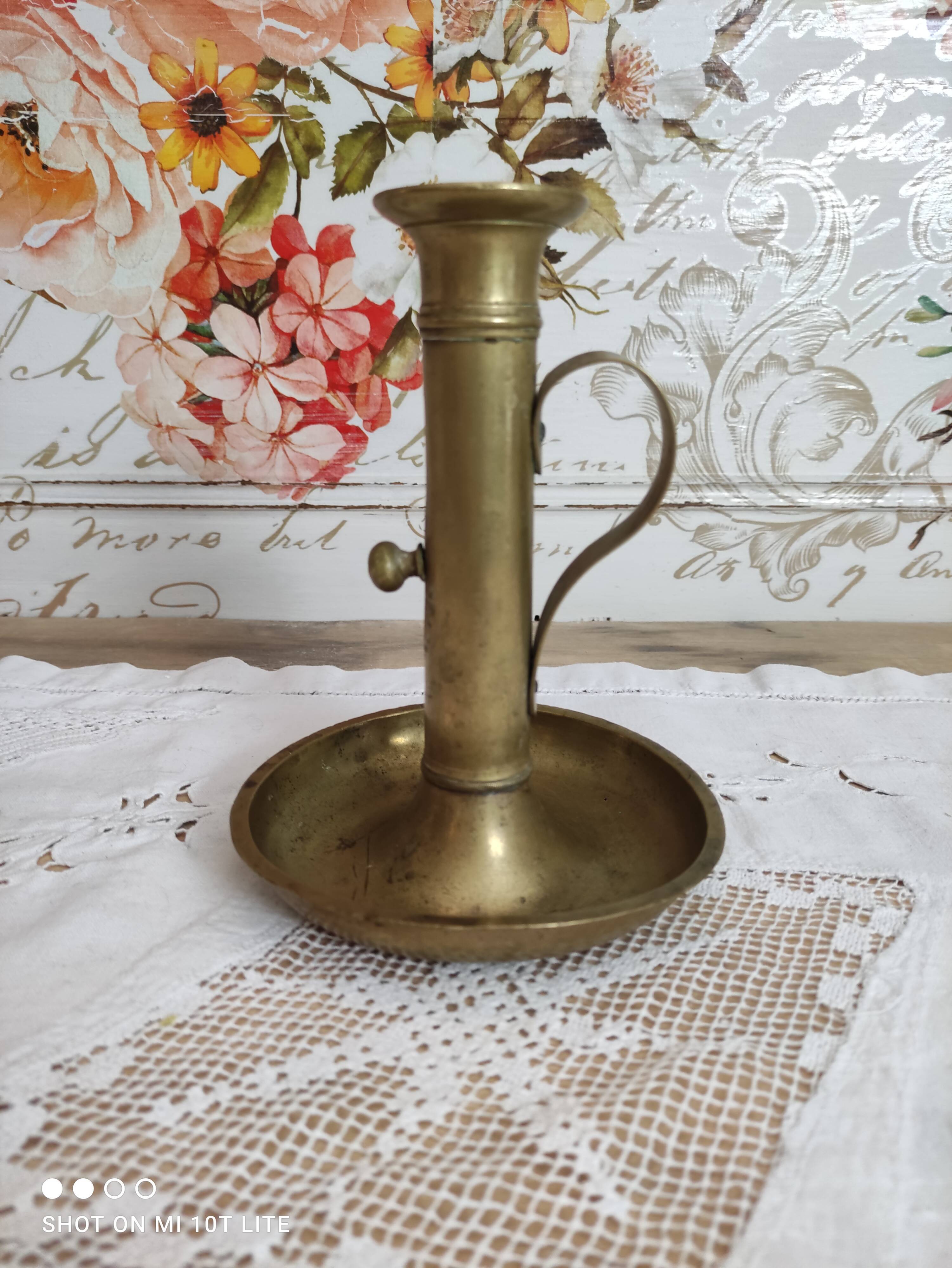 Brass push candle holder high handle