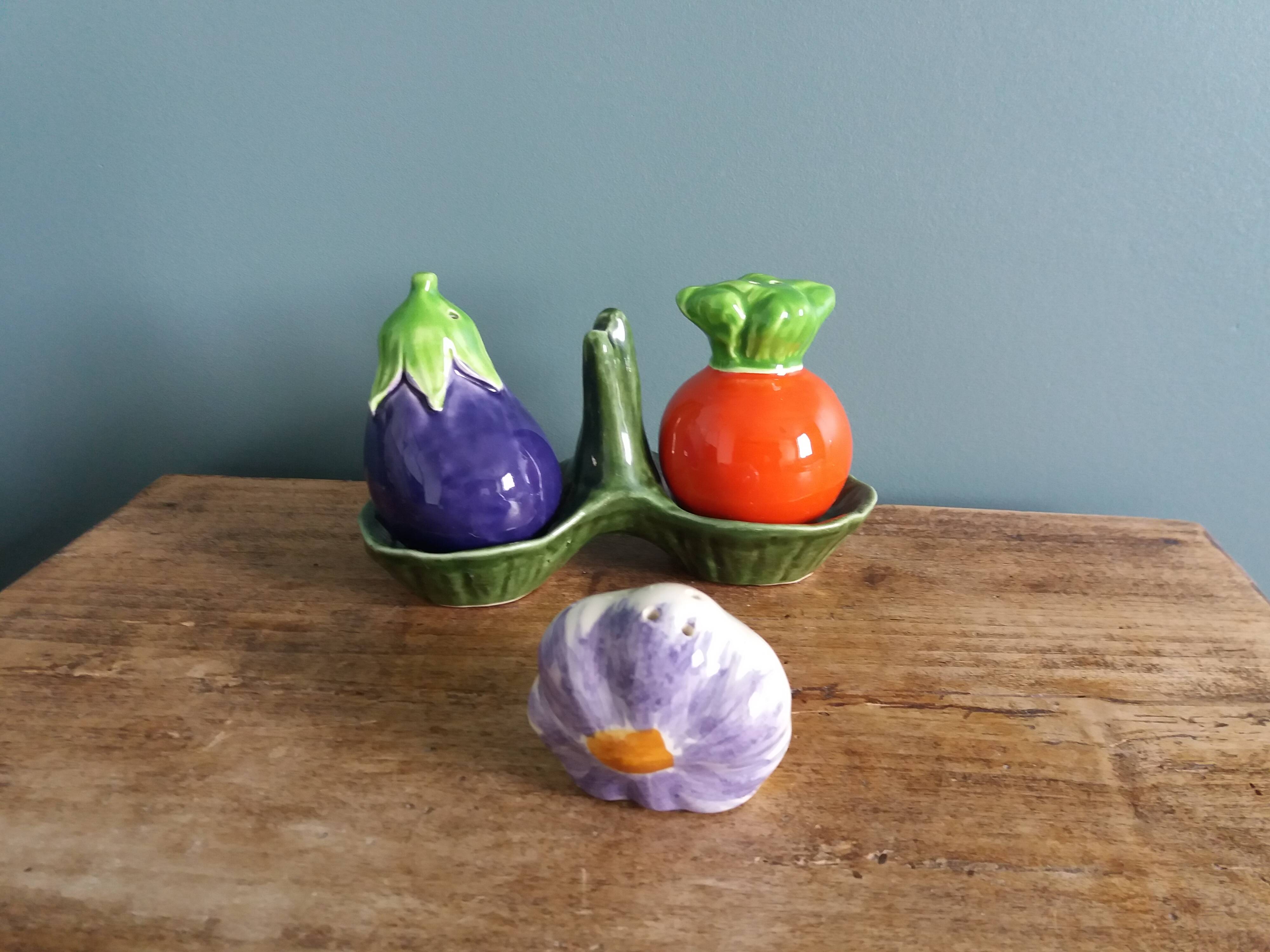 Vegetable salt and pepper shaker in slip