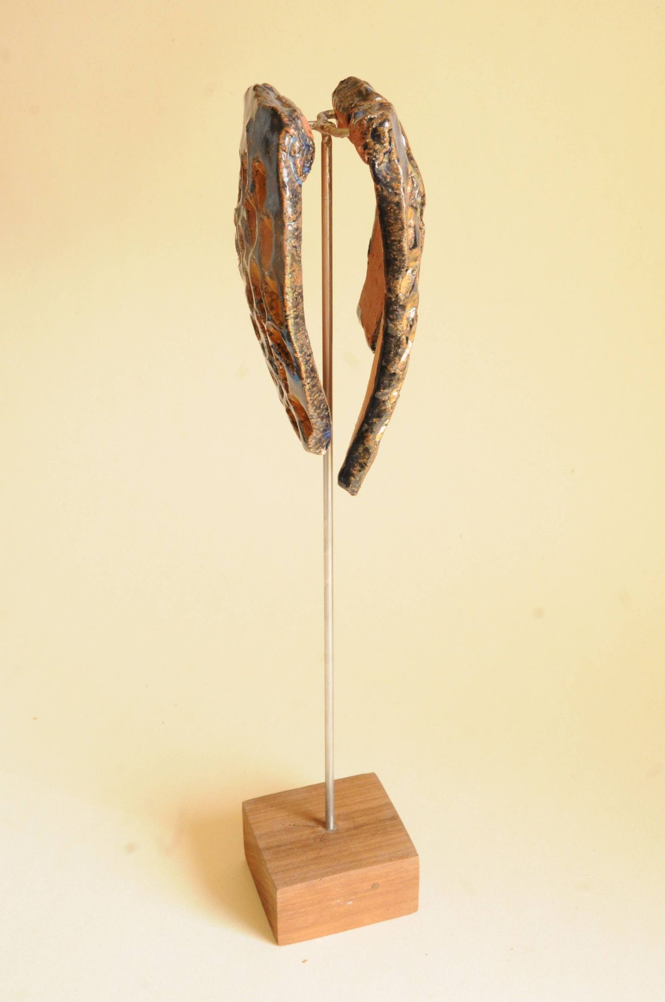 Glazed Terracotta Sculpture Signed - Abstract Art - Blue Amber