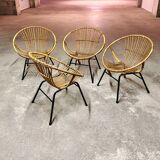 Set of 4 vintage 1950s/60s wicker rattan adult basket armchairs