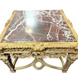 Large Square Louis XV Style Table in Carved Gilded Beech and Brown Marble