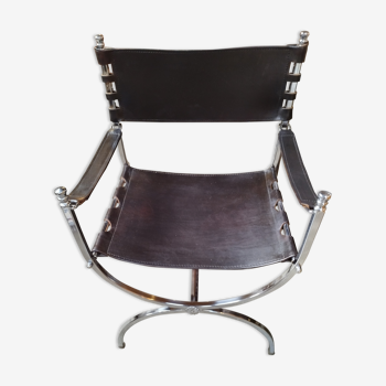 Vintage leather and chrome armchair 1970