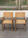 2 Henri II armchairs in solid wood and yellow-beige velvet.