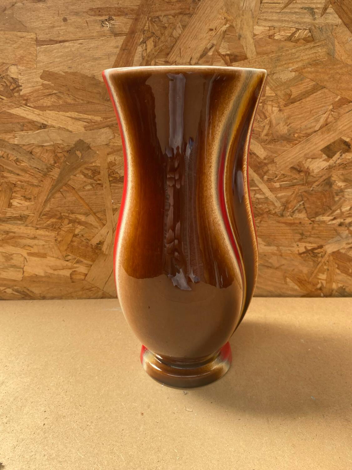 Antique verceram ceramic vase brown red beige vintage