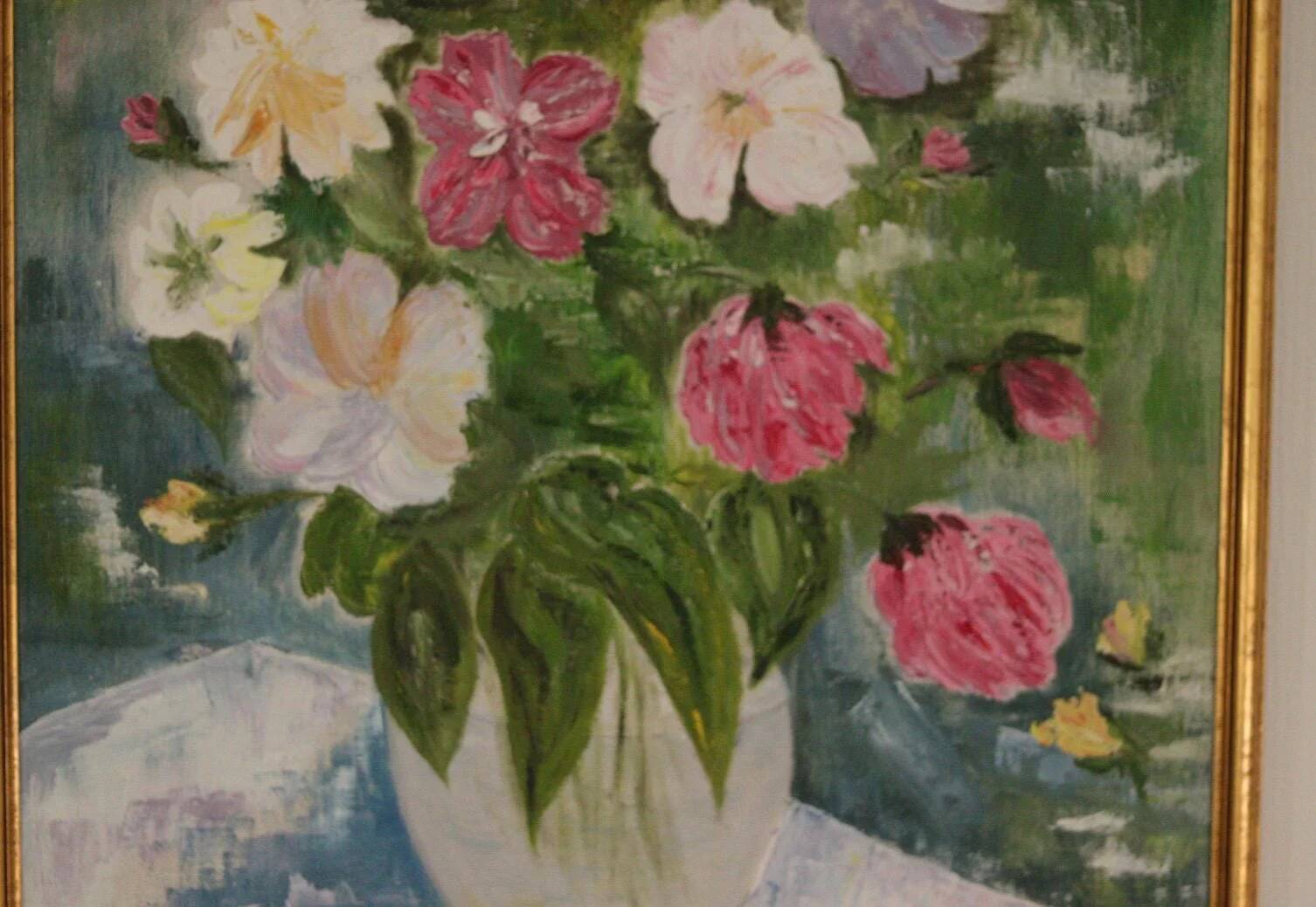 Original Oil on Canvas – “Large Bouquet” by JJ – Signed, Framed 65 × 77 cm