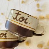 Duo de tasses grès vintage « Toi & Moi »