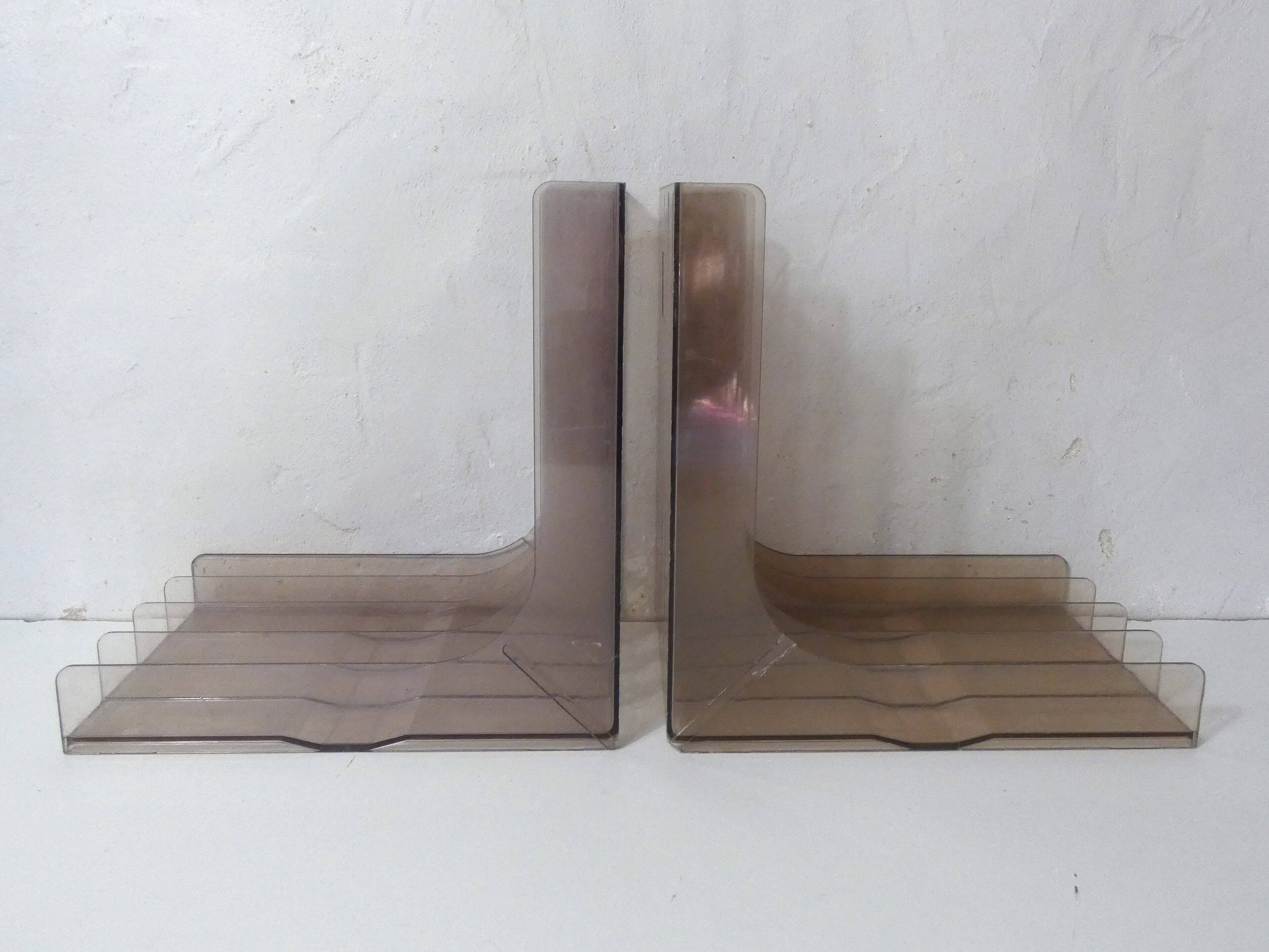 range-disques vinyle en plexi fumé design vintage 1970