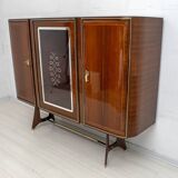 Attributed Gio Ponti Mid-Century Italian Mahogany and Brass Bar Cabinet, 50