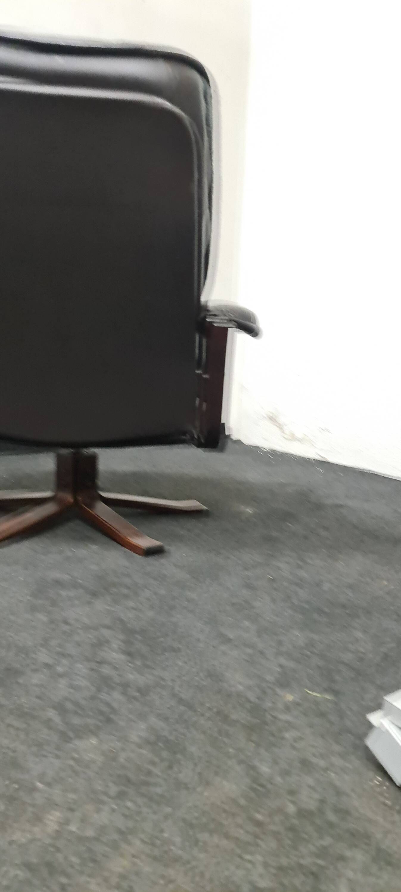 Vintage leather reclining swivel chair with foot stool