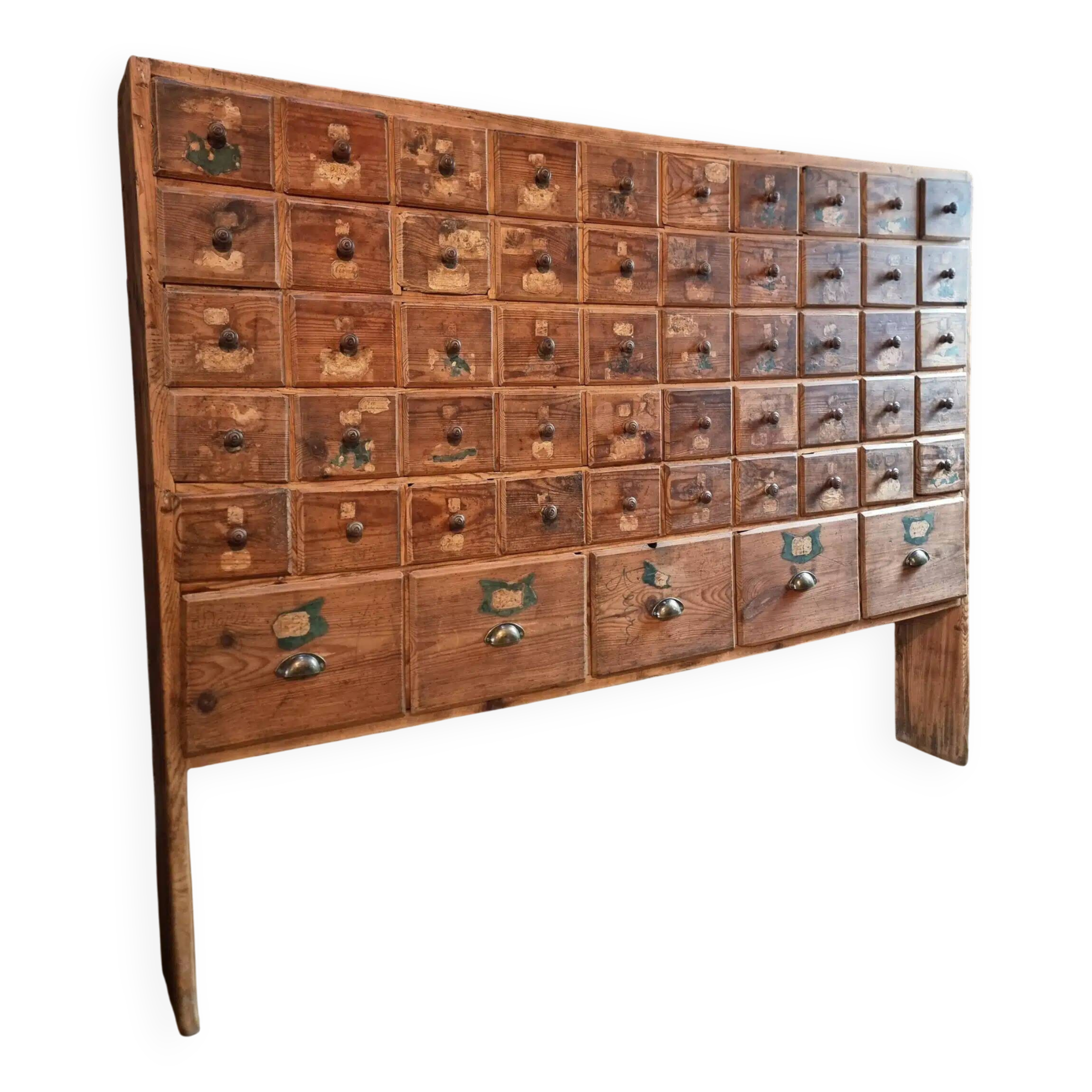 Antique pine drawer cabinet with 50 drawers, apothecary or hardware, 19th century