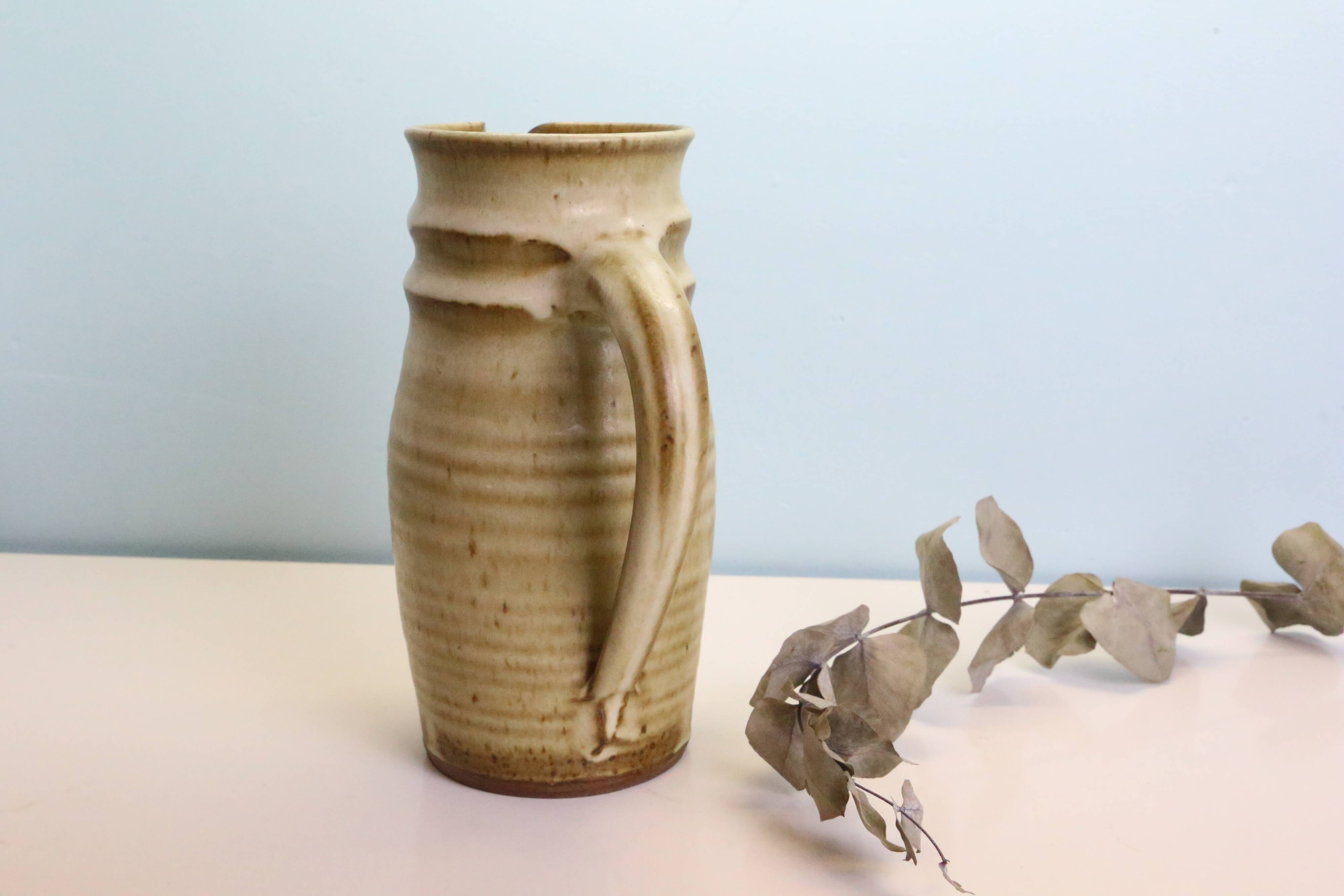 Glazed earth jug, Manziat pottery, rustic, vintage French