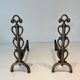 Pair of Brass and Wrought Iron Chenets with Scroll Columns and Arched Bases