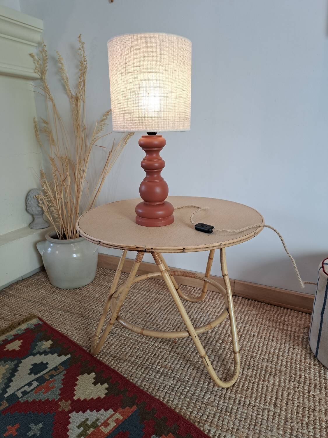 Vintage terracotta wooden lamp