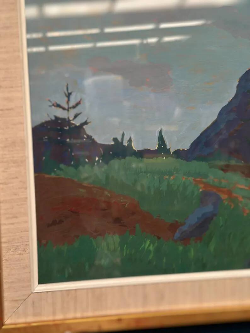 Original Swedish Gouache – "Landscape" by Willy Lindeberg – Signed – Vintage and Framed – 54.5 × 41.5 cm (21.5" × 16.3")