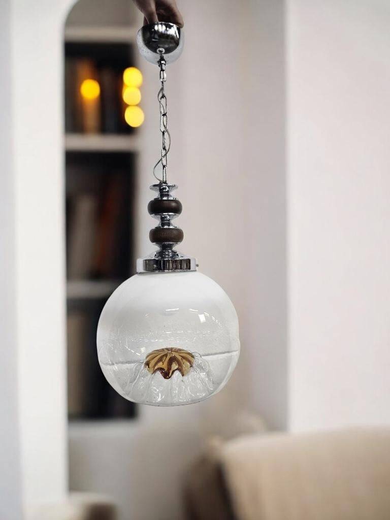 Vintage glass globe lamp / pendant lamp by Carlo Nason for Mazzega