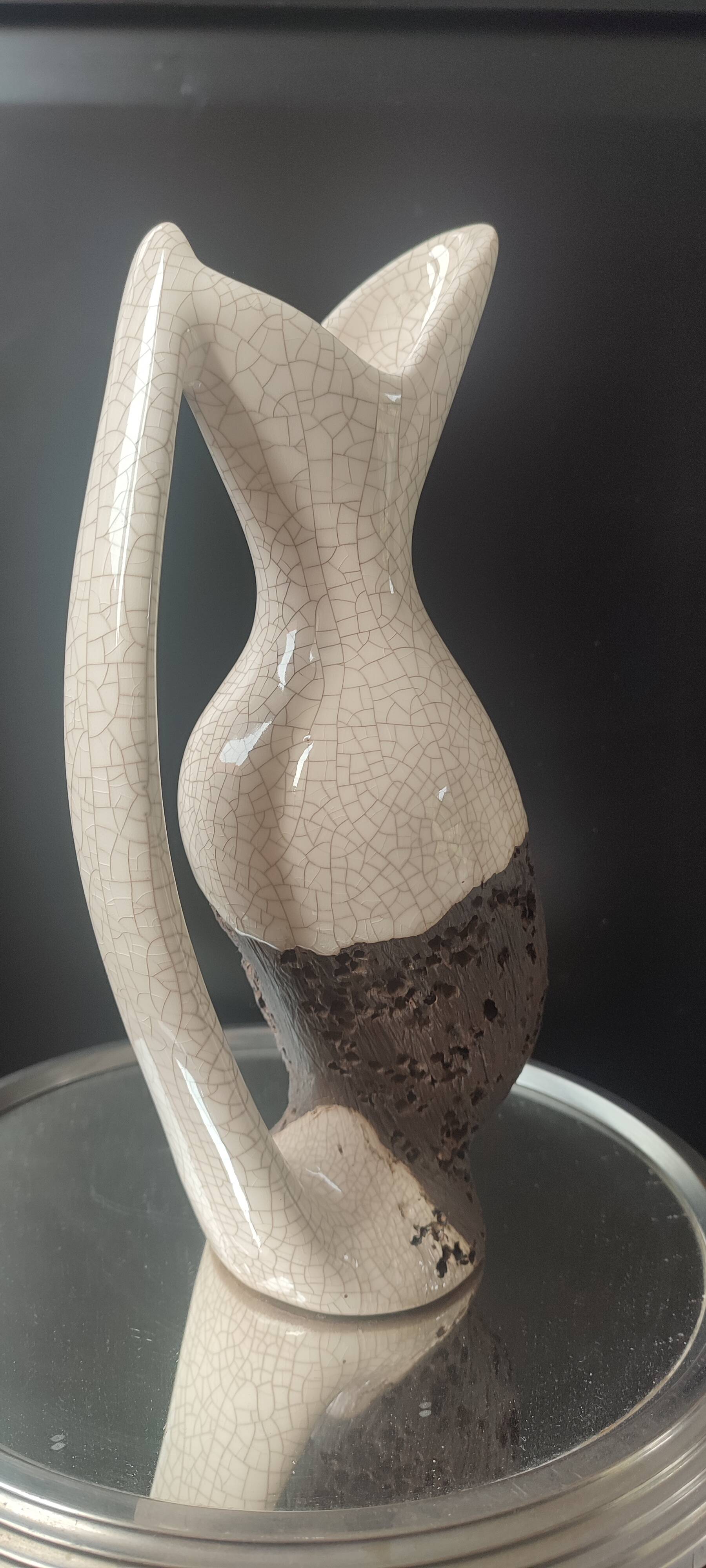 Vase Pichet "Forme Libre" Raku et Bois vermoulu (1960/70)