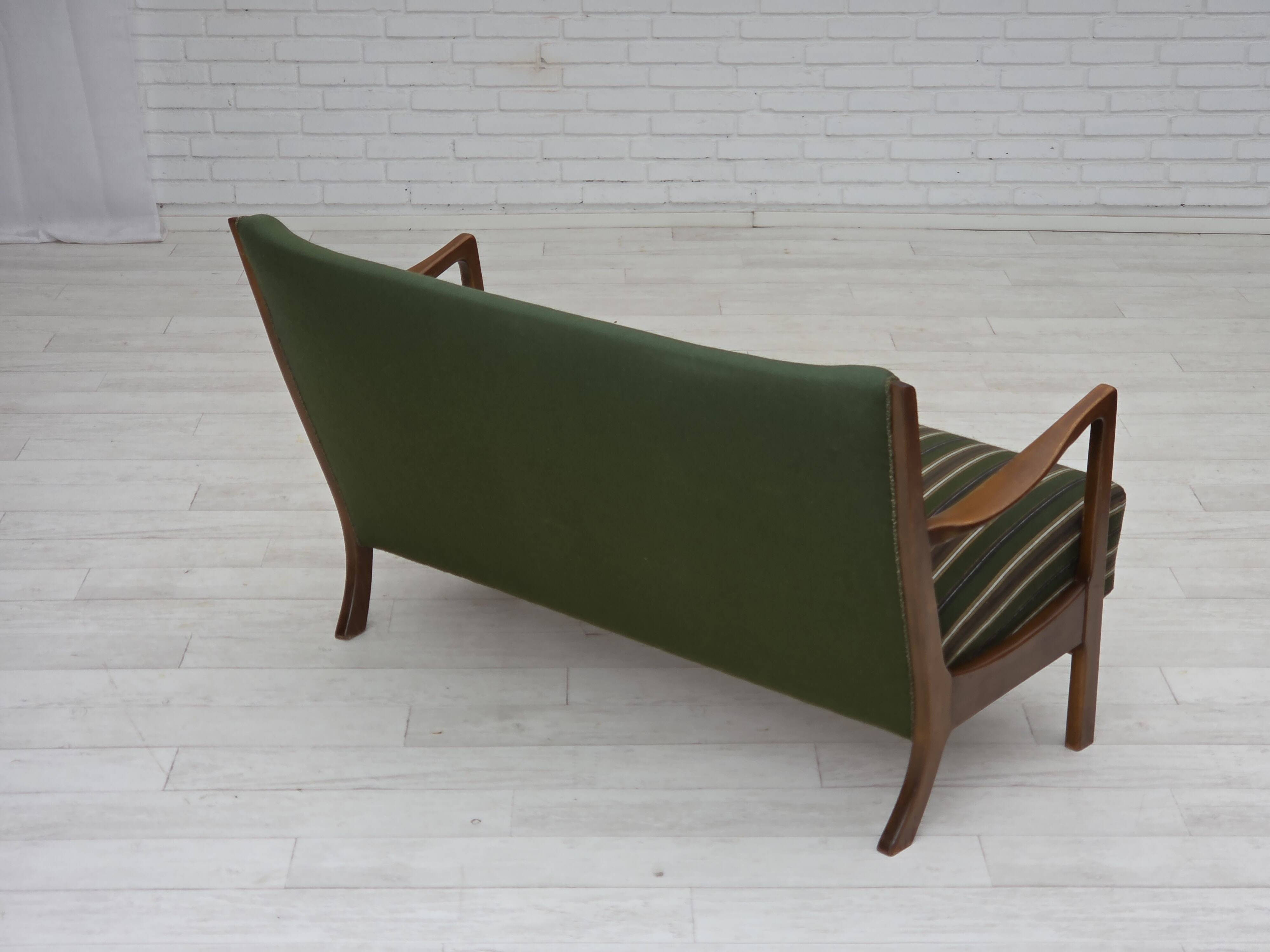 1960s, Danish 2-seater sofa, furniture wool, beech wood, original.