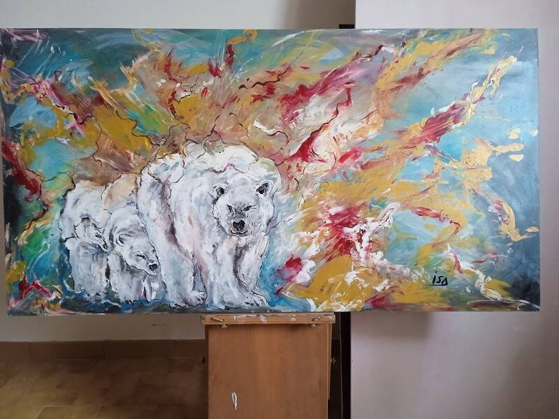 Painting 145cm Acrylic on panel surrealism white bear