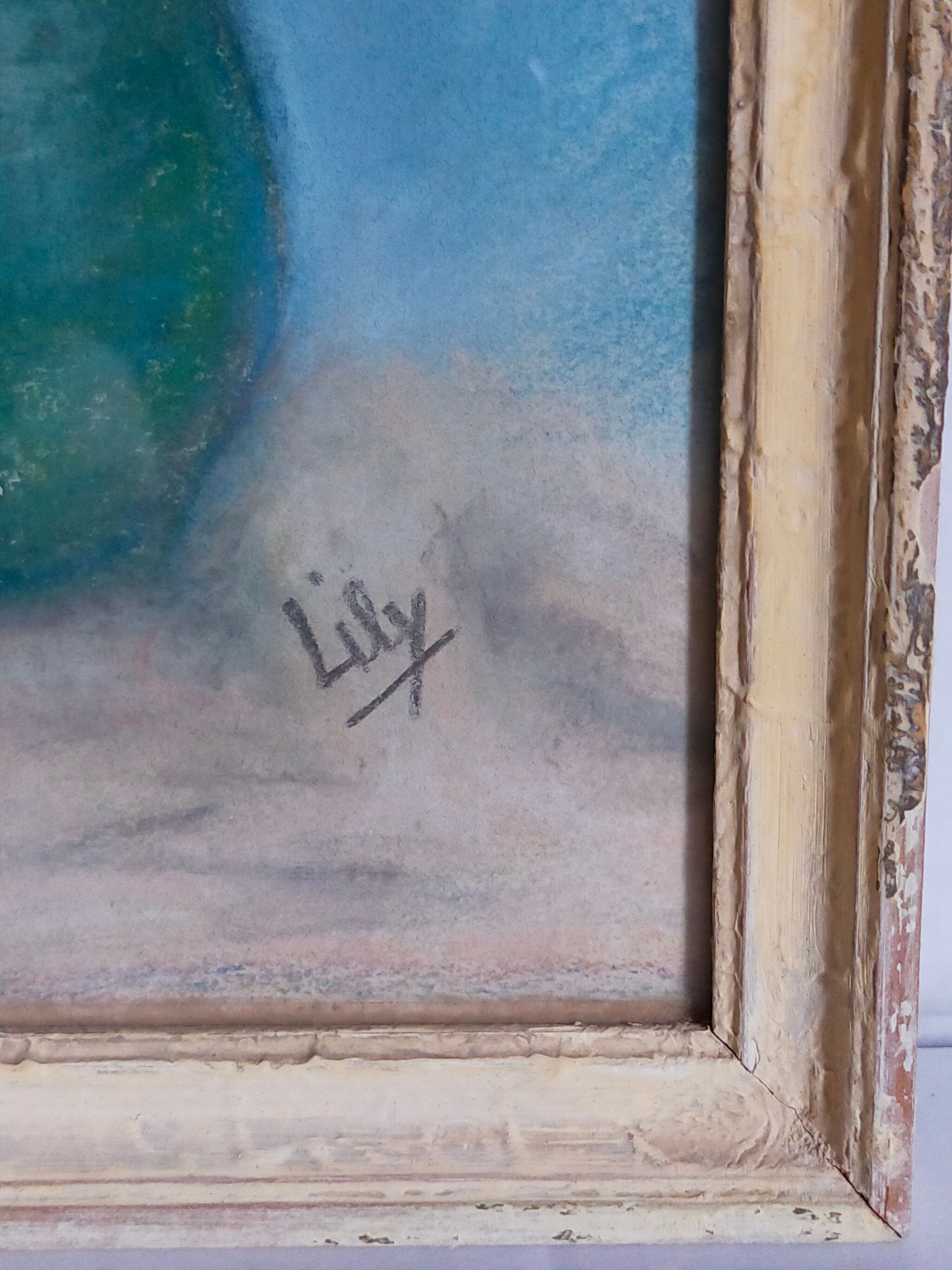 Pastel encadré "Les anémones" vintage