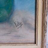 Pastel encadré "Les anémones" vintage