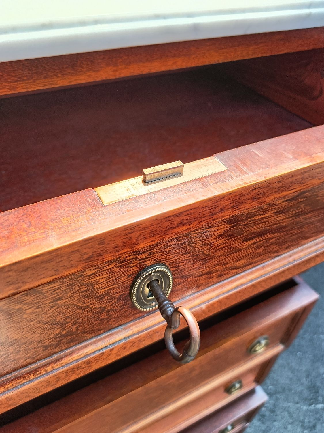 Louis XVI marble top chest of drawers