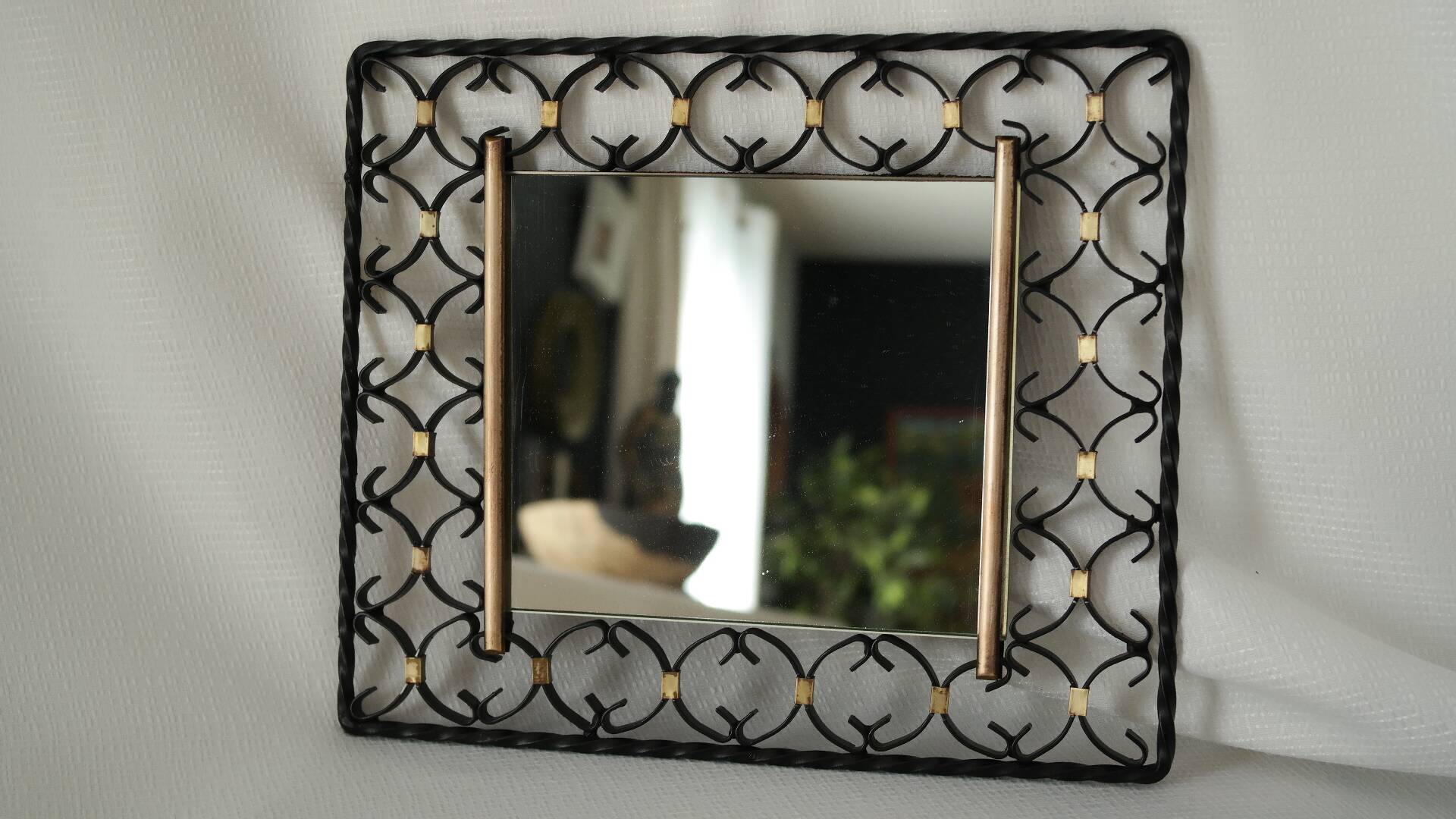 Miroir en fer forgé et laiton vintage 50/60