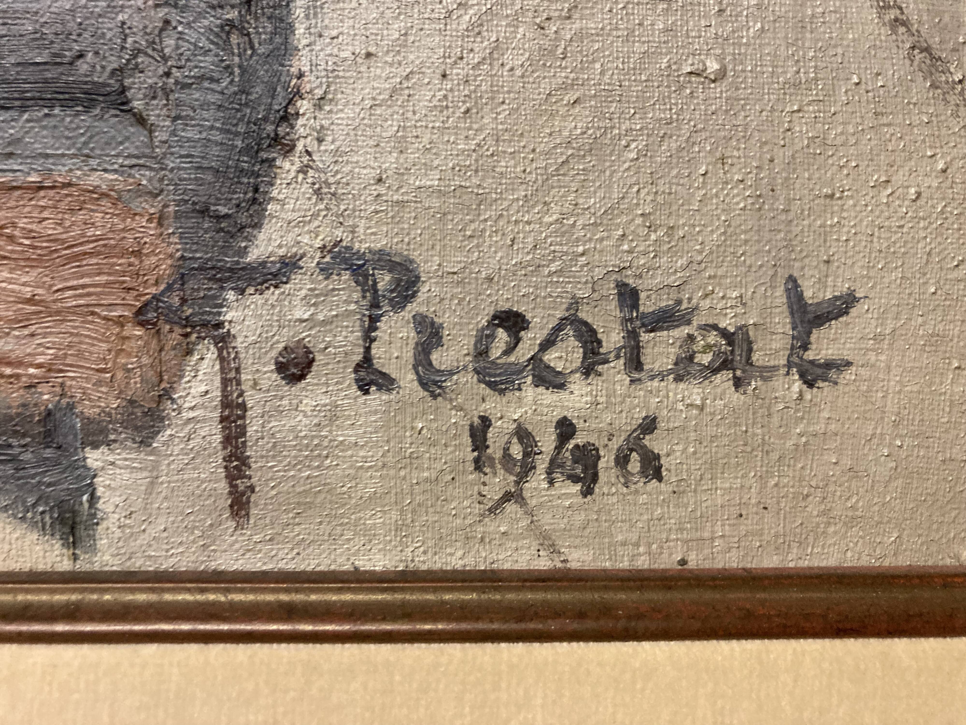 Georges prestat (1911-1994), bouquet of irises, oil on canvas from 1946