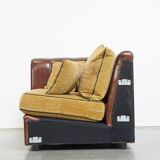 Luxurious and spacious two-seater sheepskin sofa of top quality with fabric cushions