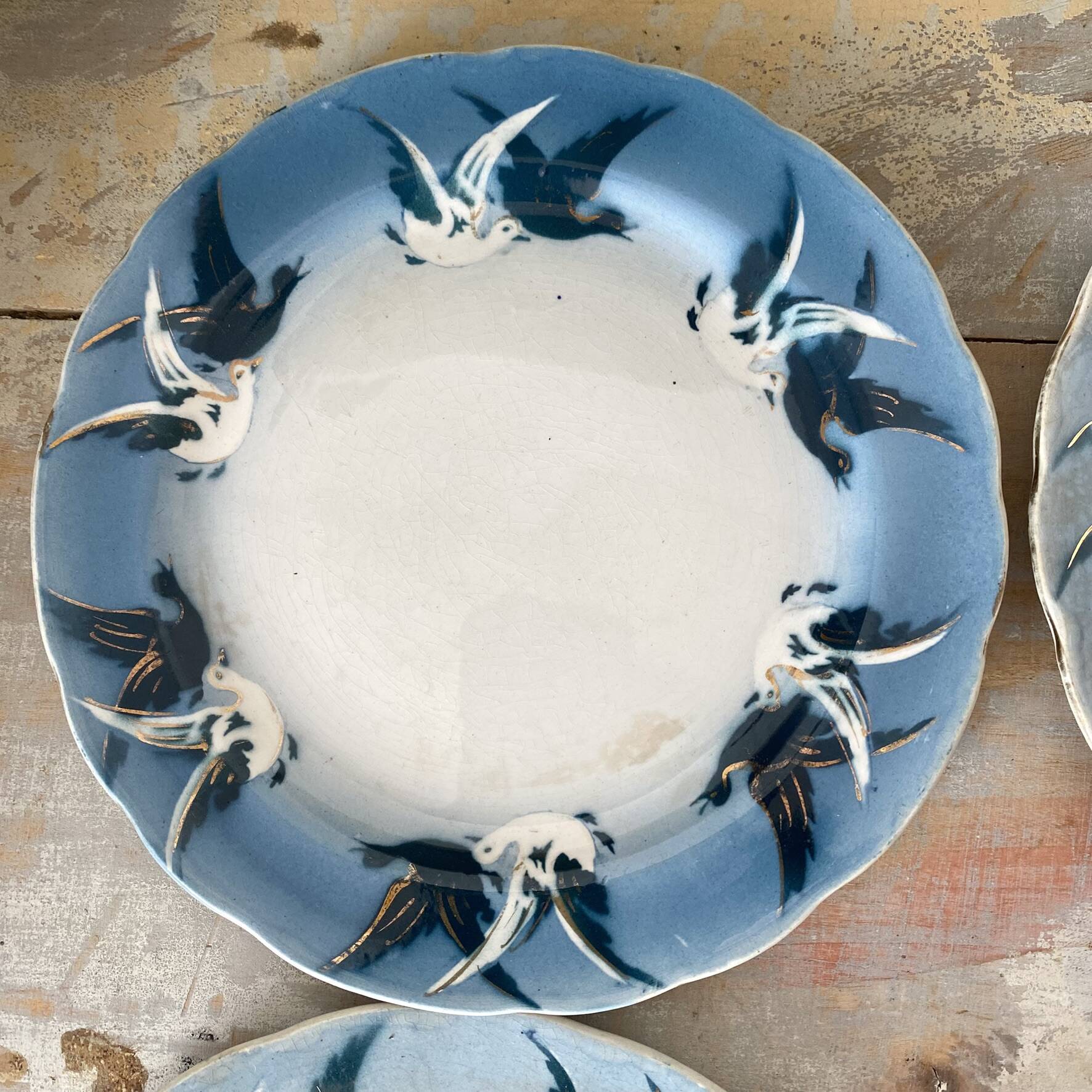 Rare dessert plates Terre de Fer Choisy le Roi, birds.