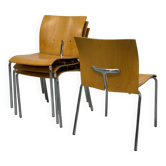 Ensemble de 4 chaises empilables vintage — Contreplaqué moulé et chrome, 199
