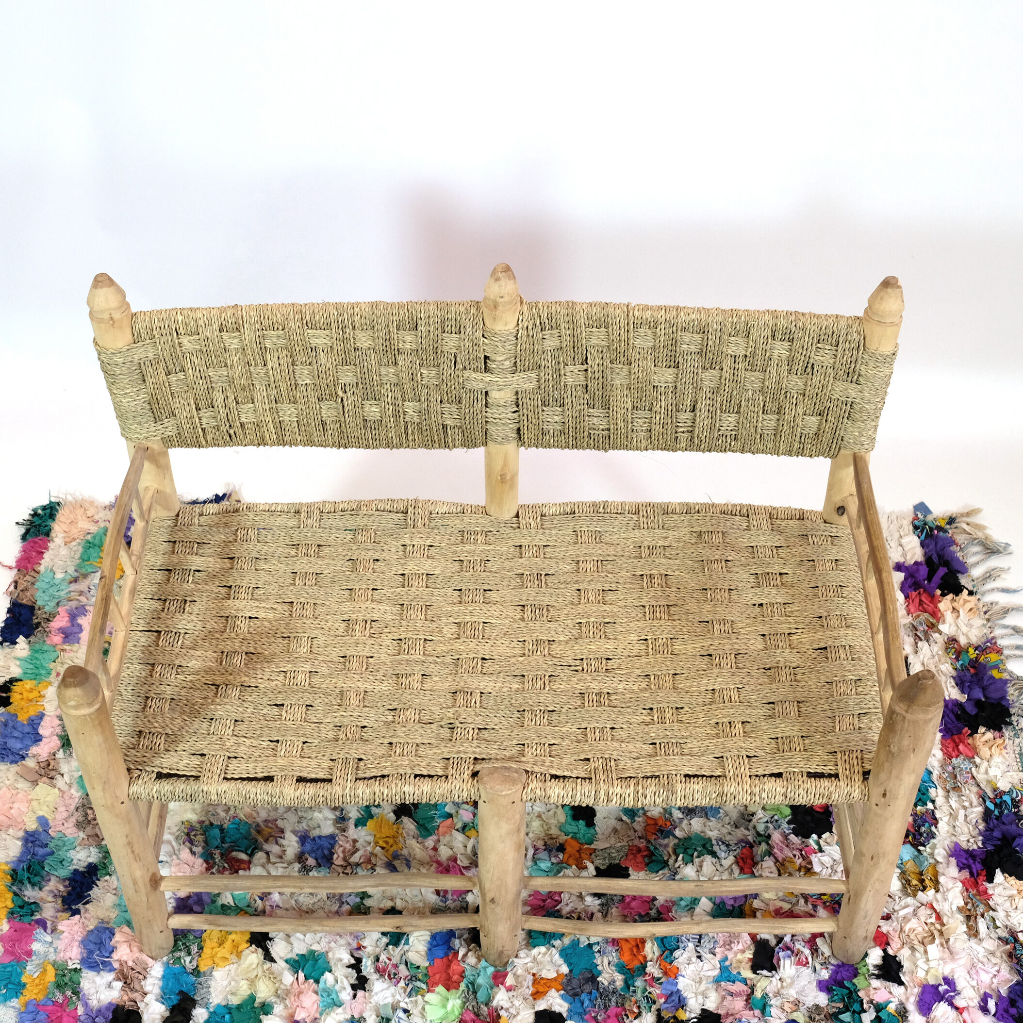 Moroccan bench in wood and rope