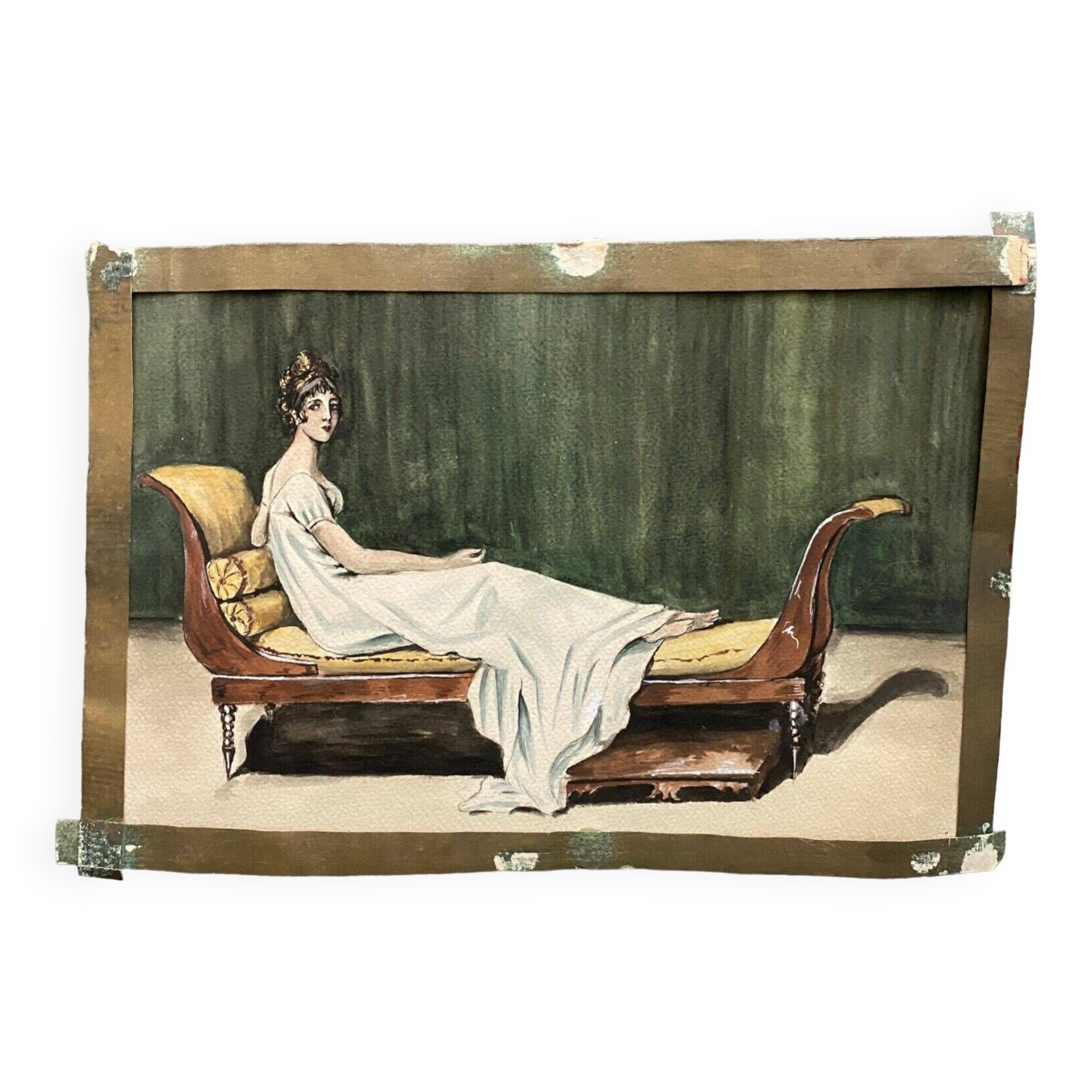 Aquarelle recto verso Madame Récamier milieu XXe