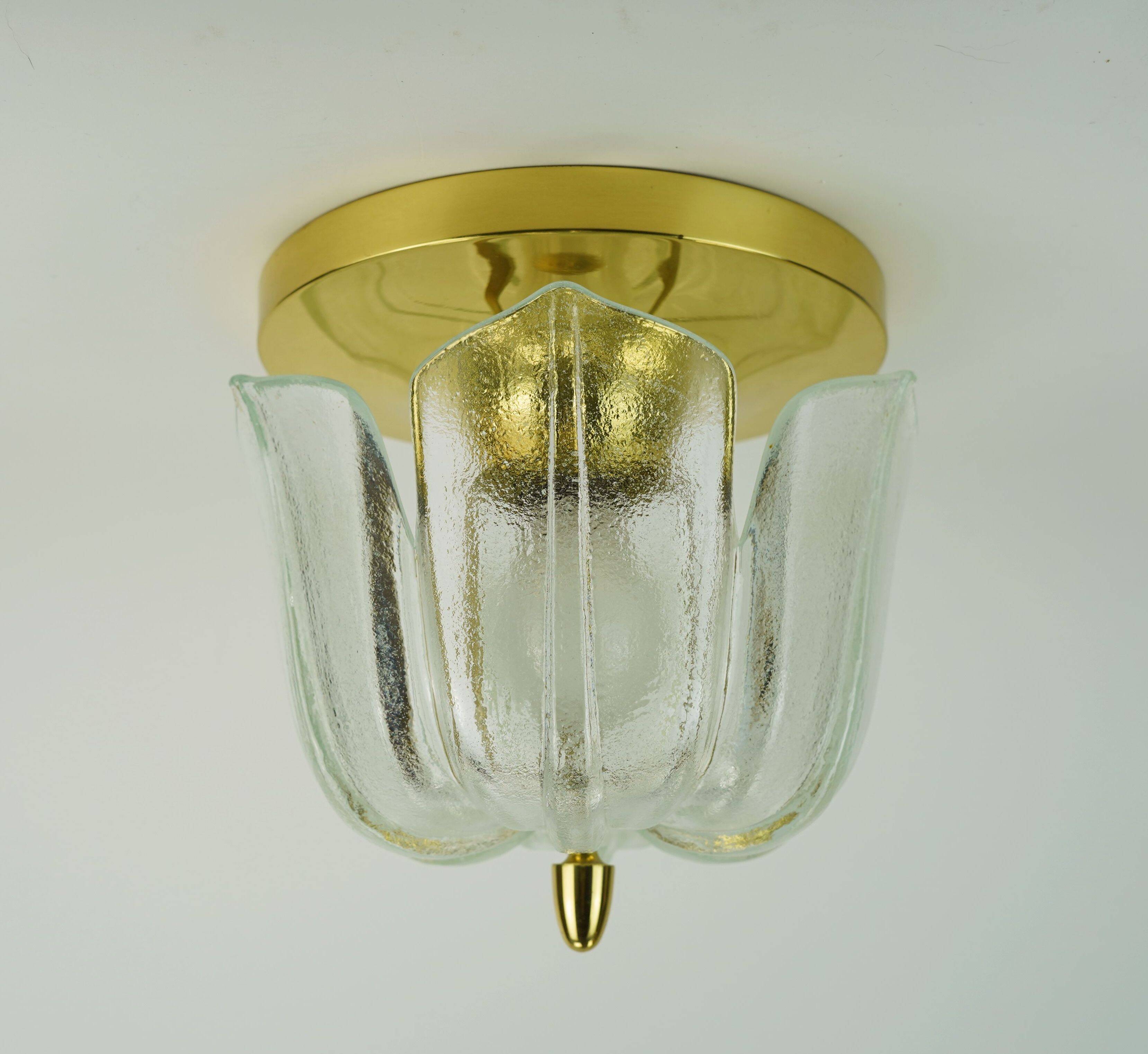 Limburg flush mount model a475 3031 flower-shaped glass shade and brass 70s