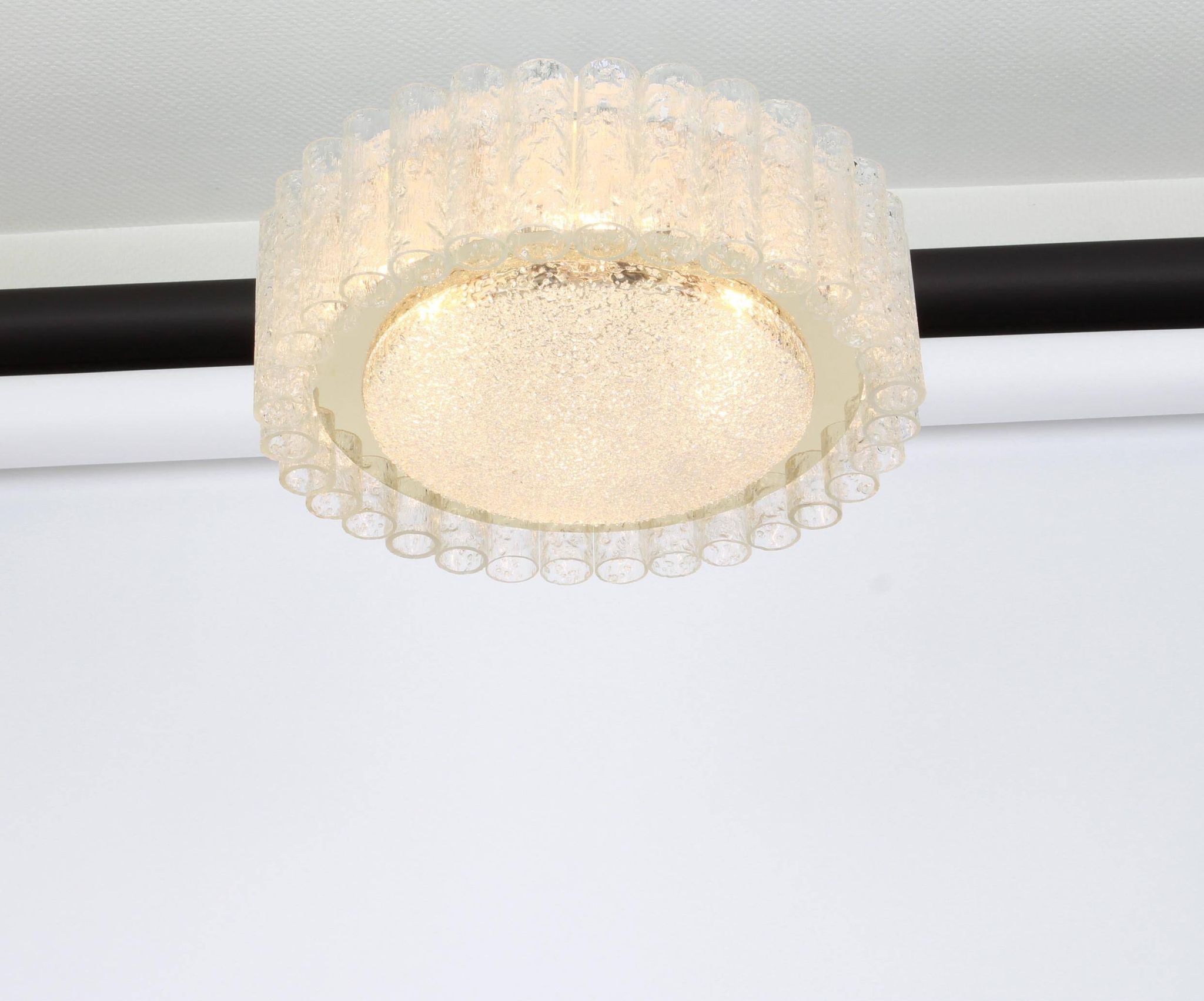 Lustre Doria Murano en tubes de verre avec entourage en laiton, Allemagne, années 1960