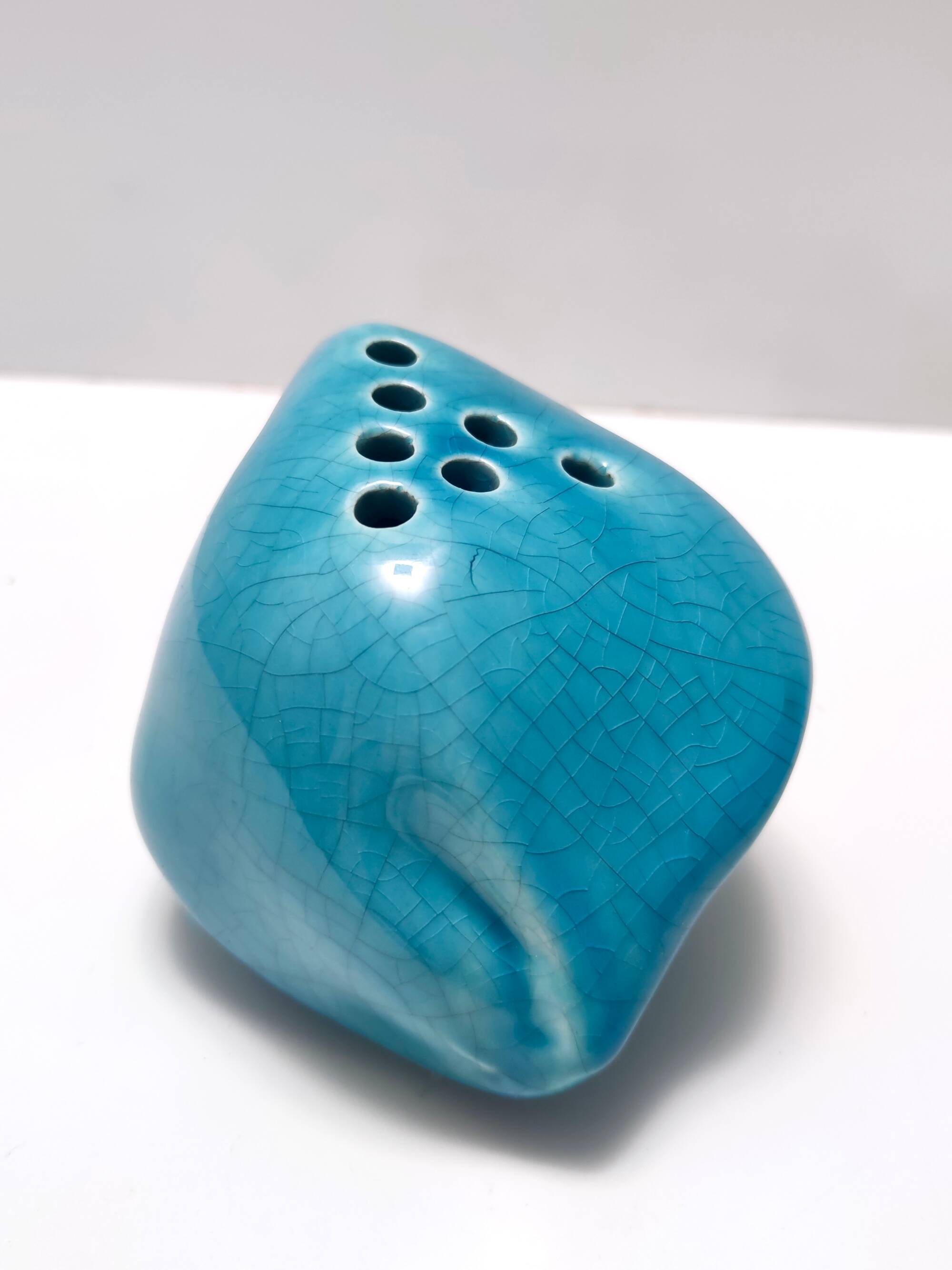 Teal Lacquered Ceramic Tulip Vase / Pen Holder by Giacomo Onestini for Ernestine Salerno