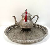 Grand plateau traditionnel oriental en métal argenté