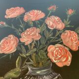 Bouquet of roses oil on canvas painting signed