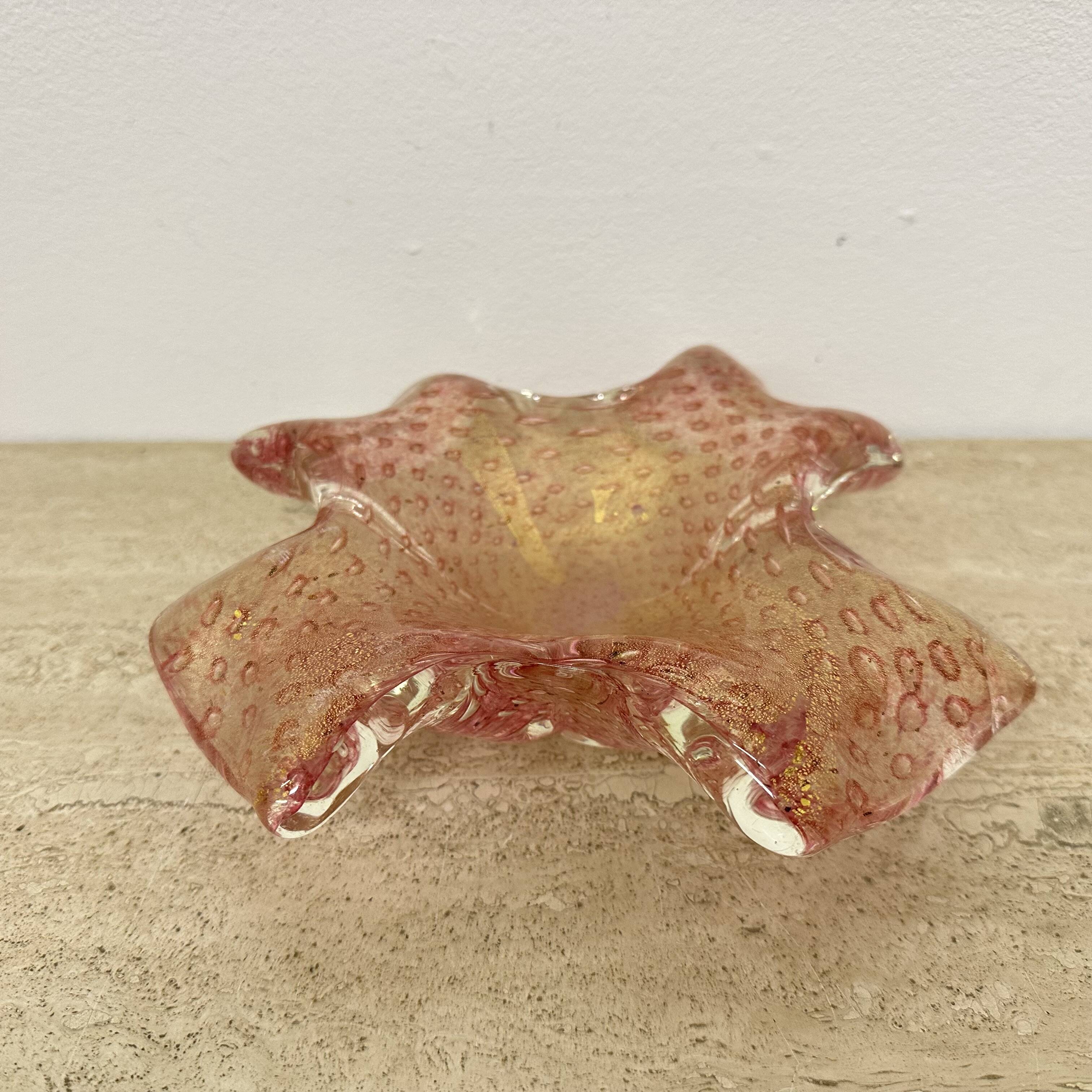 Mid century Murano glass pink bowl , 1970s