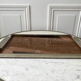 Plateau miroir en chrome, verre, bois et marqueterie années 60-70