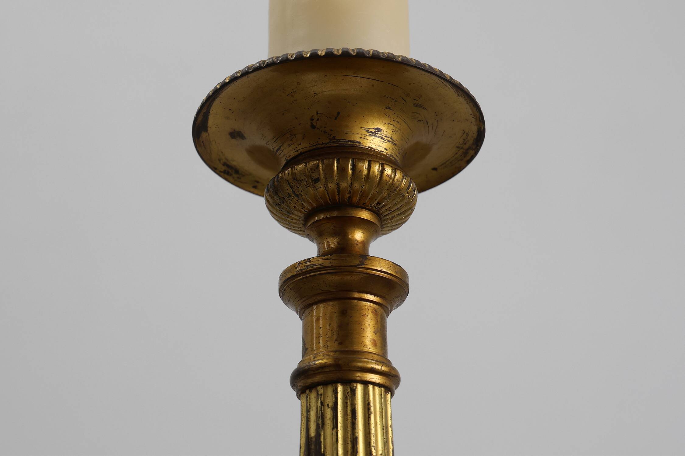 Large Provincial Copper Church Candlestick, France, ca. 1900