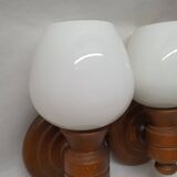 Set of vintage globe opaline wall lights wooden support