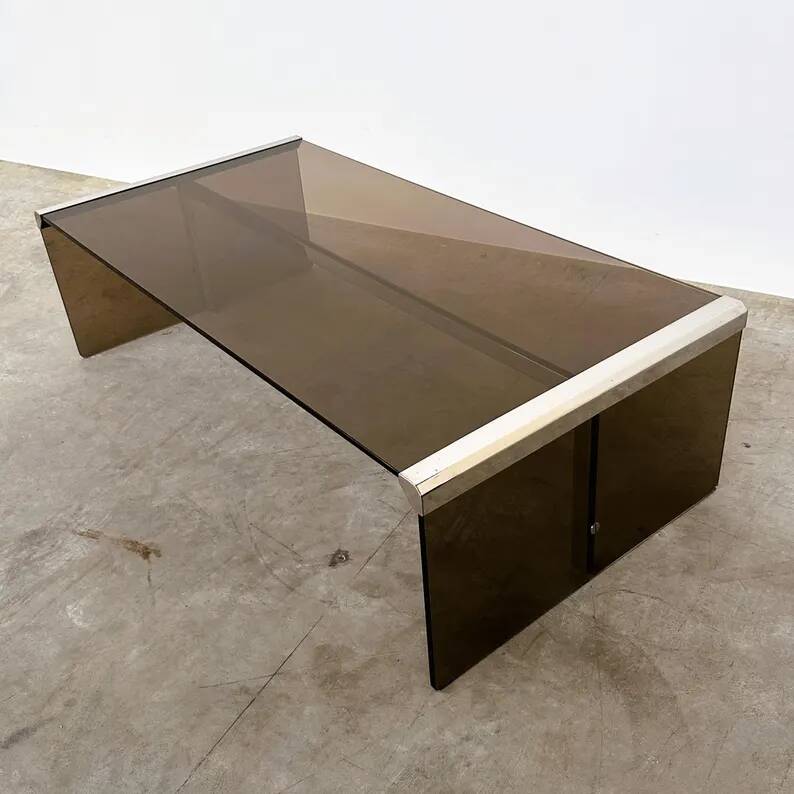 Smoked Glass Coffee Table Radice & Galotti with Chrome Details, Italy, 1970s